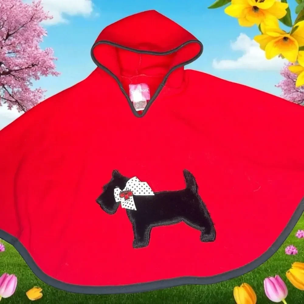 Goodlad Girls Red Fleece Hooded Poncho Cape Scottish Terrier Scottie Dog OS